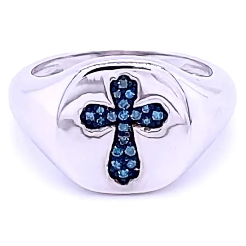 RARE Gem Girl Sterling Silver and Plated Signet Ring Cross/Rhodium